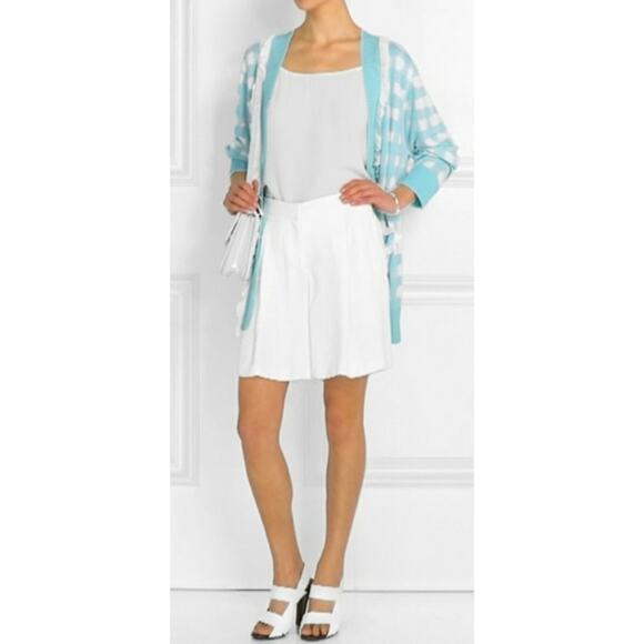 NEW Sibling London Sky Blue Ruffle Trim Checked Knitted Cardigan Sweater Large - Picture 3 of 10